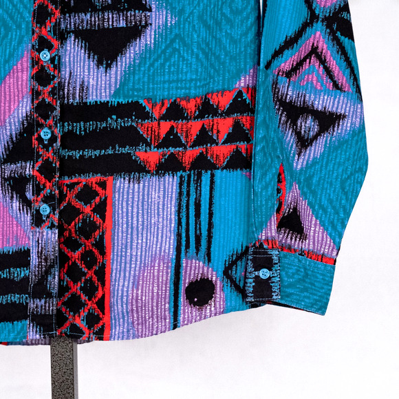 Vintage 90s Women's Wrangler Western Shirt LARGE Statement Aztec Tribal Colorful - Picture 2 of 7
